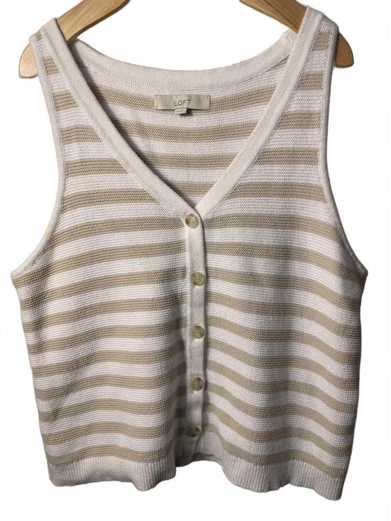 LOFT Sweaters - LOFT Striped Button Detail Knit Tank Top Vest Women's Size XL Everyday Casual